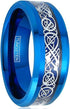 Men 8mm Beveled Edge Comfort-Fit Blue Silver Celtic Dragon Tungsten Wedding Band
